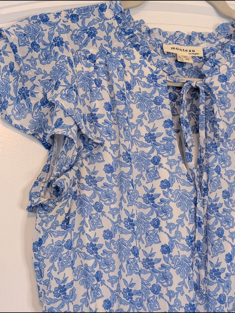 Monteau Blue and White Floral Patterned Ruffle Sleeve Dress - Picture 4 of 12